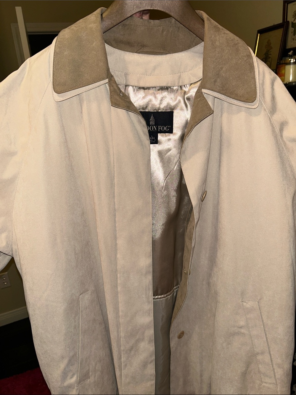 London Fog Tan and Beige Suede-Collar Coat